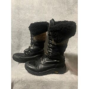 UGG Adirondack Waterproof Lace Up Tall Boots Womens Size 6 Black Tan Wool Lined